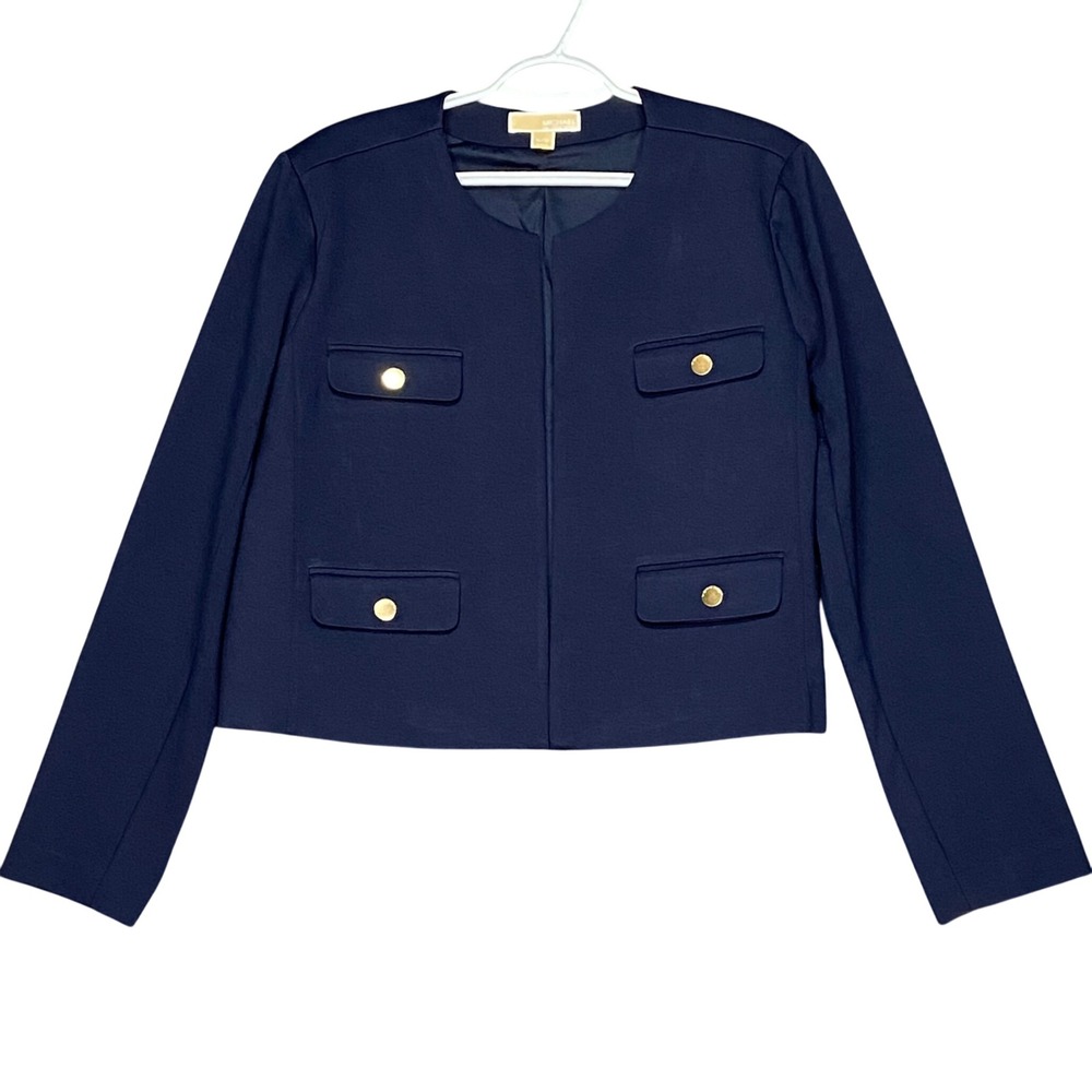 Michael Kors Women's Size XL Midnight Blue Blazer Jacket Gold Button Pockets NWT